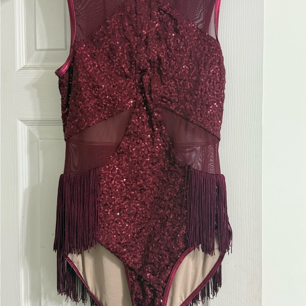 Burgundy Sequin Fringe Bodysuit